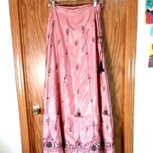 Soft Surroundings Pink Maxi A-Line Skirt, Cottage Core, Beachy, Embroidery, Arts
